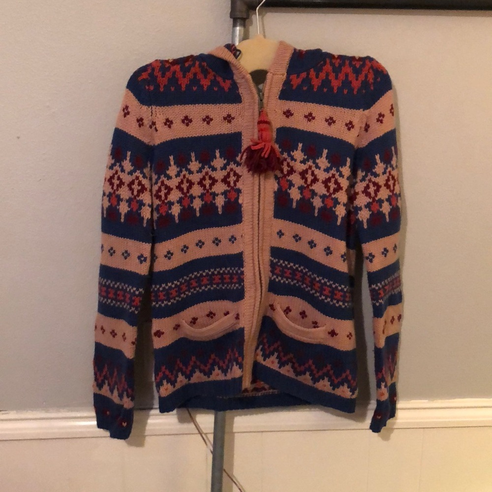 Anthro patterned zip up sweater